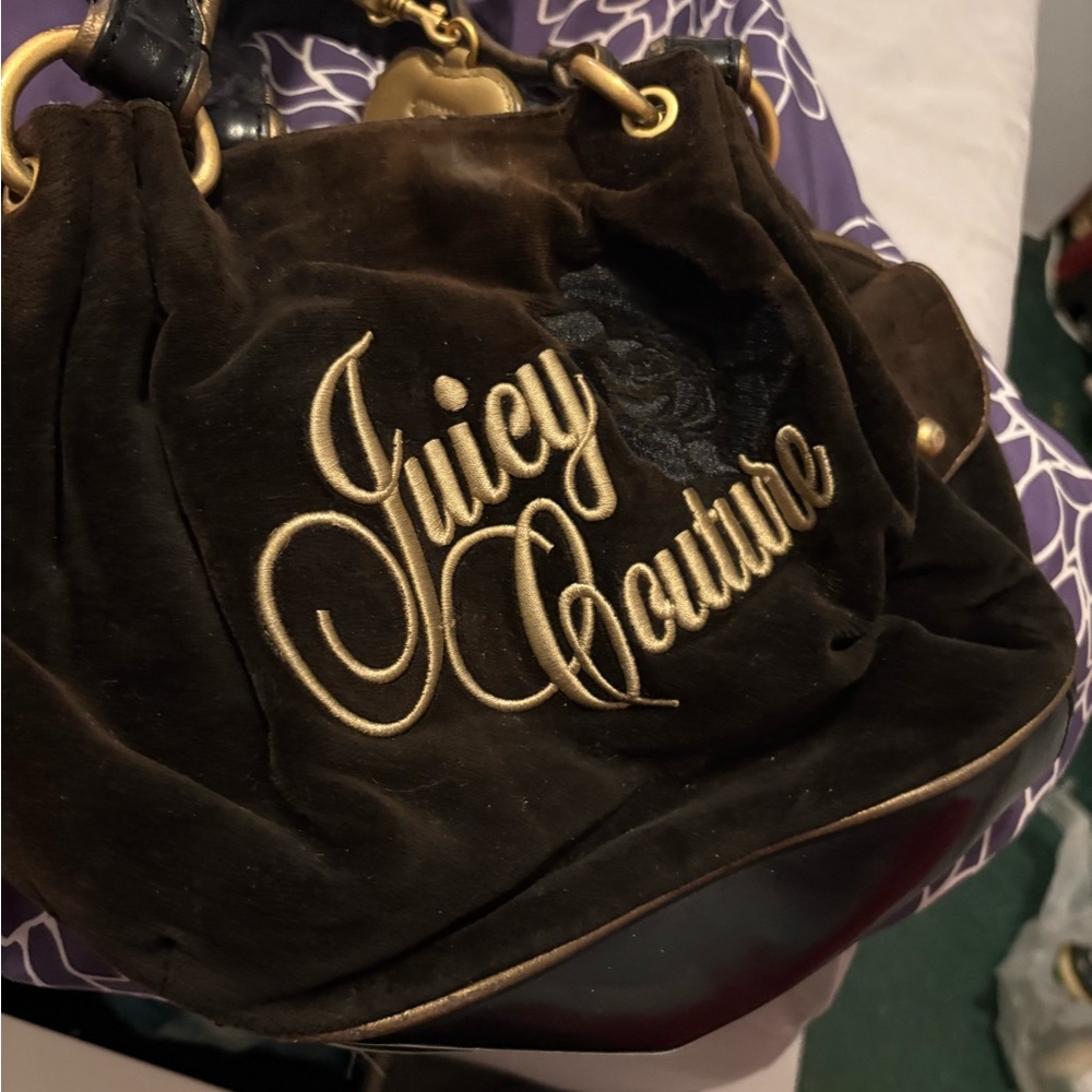 Juicy Couture black Velvet Shoulder Bag with Gold Embroidery